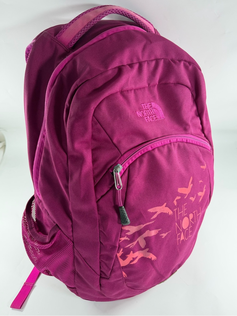 The North Face Haystack Backpack Pink Bird Print School Laptop Travel Bag